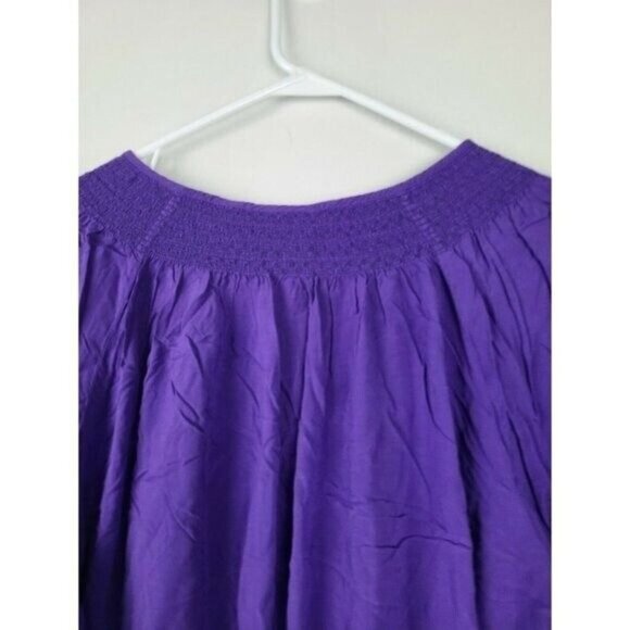 Chicos Womens Blouse Top Large PUrple 3/4 Sleeve Button Up Smocked Peasant BOHO - Picture 3 of 7